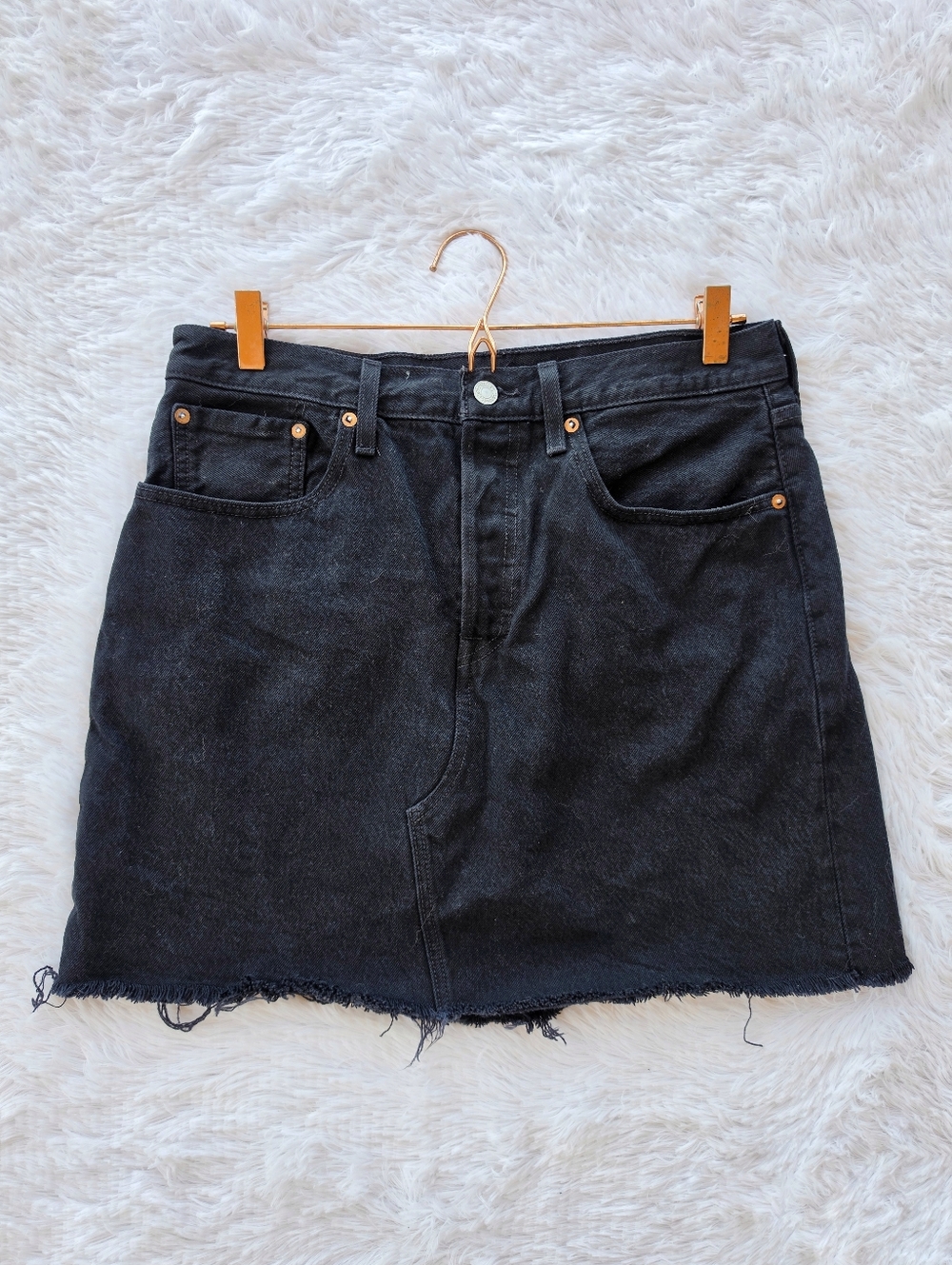 Levis‎ Black Cutoff Button Fly Denim Mini Skirt